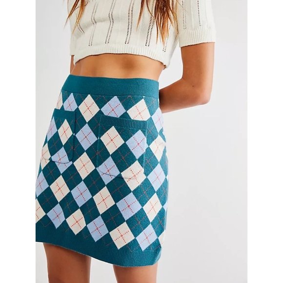 Free People Argyle Viola Sweater Skirt Mini Size Small NWT - Picture 11 of 12